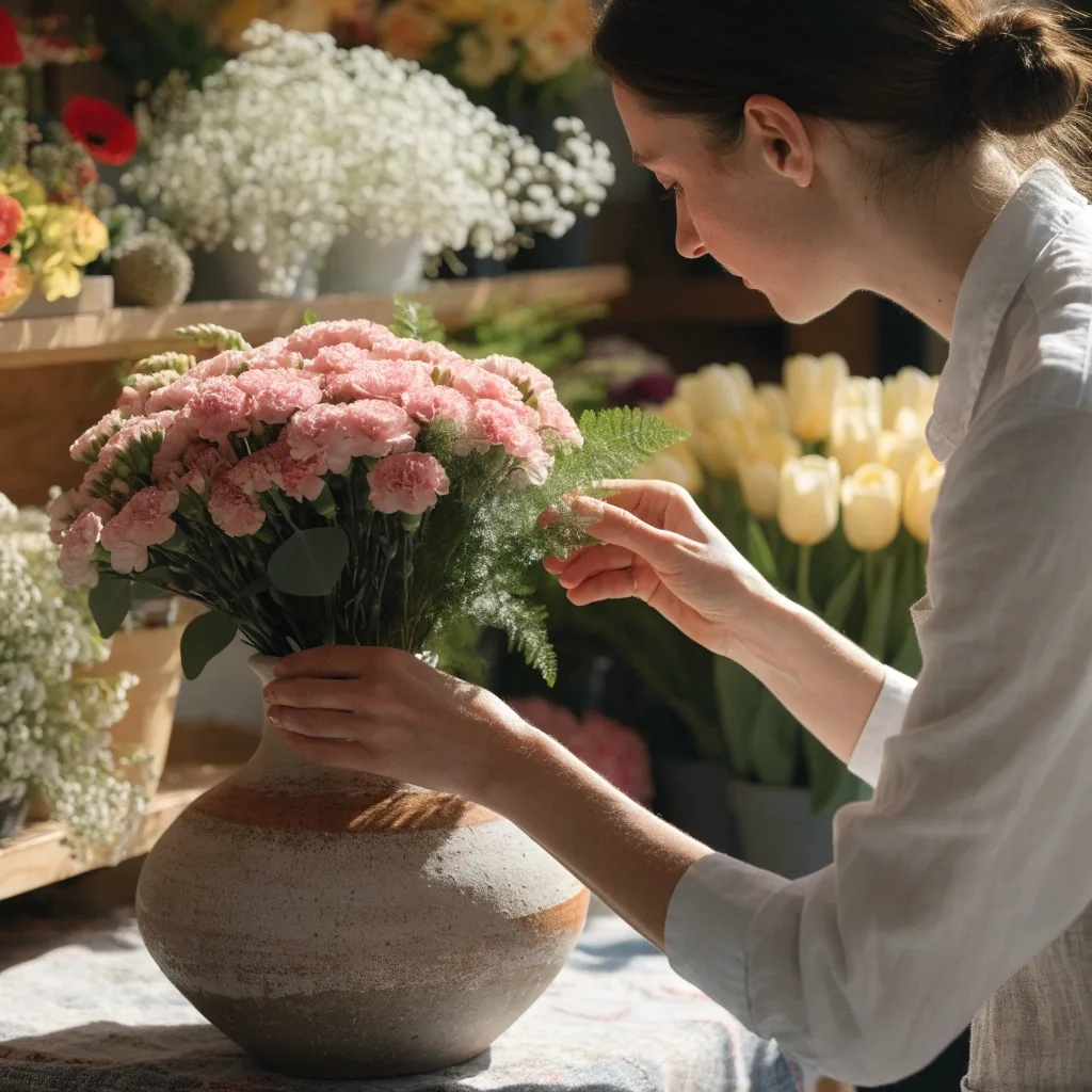 Bouquet rose de fête des mères emballé par un artisan fleuriste