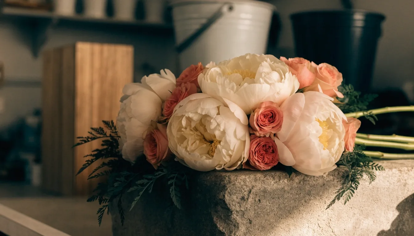Véhicule de livraison de fleurs au crépuscule dans une rue résidentielle